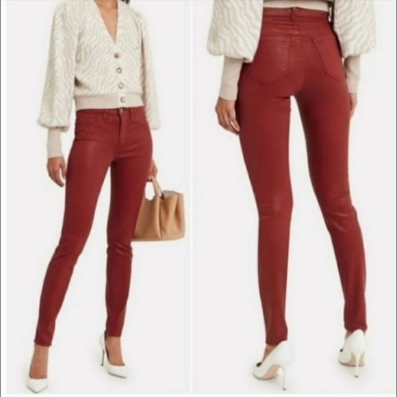 FRAME Le High Skinny Coated Denim Jeans sz. 24 Hunter Red - Picture 8 of 8